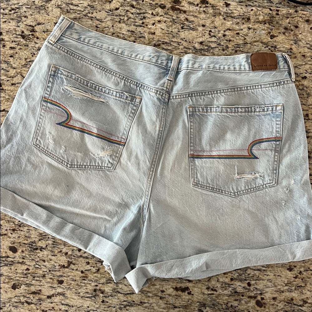 American Eagle Light Blue Jean Shorts with Rainbow Pride Pockets